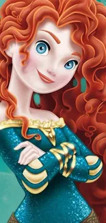 Cartoon princess with red hair in a blue dress wallpaper.