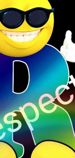 Cheerful emoji with sunglasses and 'Respect' text on a vibrant background.