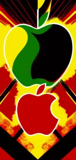 Vibrant retro Apple-themed mobile wallpaper with bold abstract design.