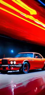 Vibrant retro car with neon lights and bold colors.