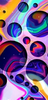 Psychedelic retro wallpaper with colorful circles and abstract patterns.