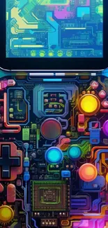 Retro circuit design with vibrant colors for mobile wallpaper.