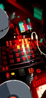 Colorful DJ-themed wallpaper with turntables and neon accents.