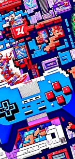 Vibrant retro gaming collage wallpaper design.