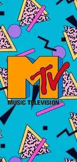 Retro MTV wallpaper with vibrant colors and geometric shapes.