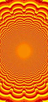 Bright orange and yellow swirl optical illusion mobile wallpaper.