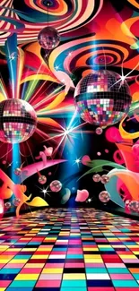 Colorful retro disco ball wallpaper with vibrant patterns.