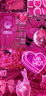 Retro pink collage wallpaper with neon and vintage elements.
