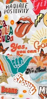 Retro collage wallpaper with inspiring quotes and colorful graphics.