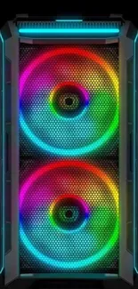 Colorful RGB fans with black background.