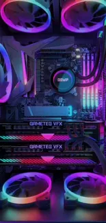 Vibrant RGB gaming PC with colorful LED lights.