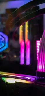 Vibrant RGB PC setup with colorful LED lights.