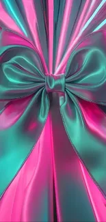 Glossy teal and pink ribbon bow wallpaper