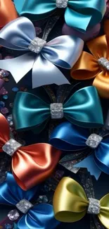 Colorful satin ribbon bows arranged elegantly.