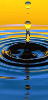 Vibrant yellow and blue water droplet ripple wallpaper.