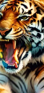 High-definition roaring tiger with vibrant colors for mobile wallpaper.