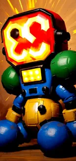 Stylized colorful robot art wallpaper for phones with vibrant colors and dynamic design.