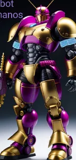 Vibrant robot warrior with magenta armor in futuristic style.