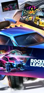 Vibrant Rocket League mobile wallpaper featuring colorful racing cars.