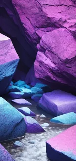 Vibrant purple and blue rocky landscape wallpaper for phones.