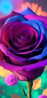 Vibrant mobile wallpaper with a purple and blue rose.