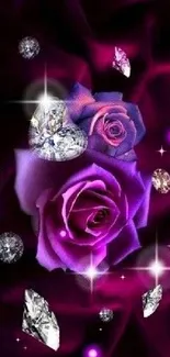 Purple roses with diamonds wallpaper design.