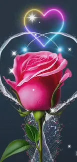 Vibrant rose with neon heart wallpaper design.