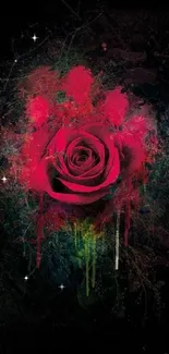 Artistic rose with vibrant paint on dark background wallpaper.