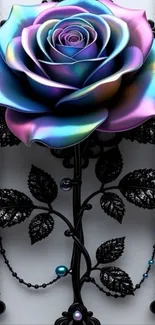 Vibrant multicolor rose with black details