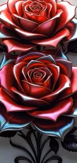 Red and pink vibrant rose design wallpaper.
