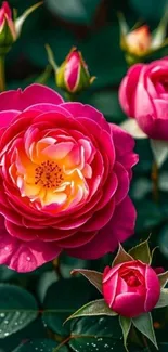 Close-up of vibrant pink roses in full bloom.