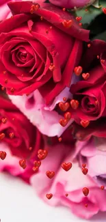 Mobile wallpaper with a vibrant bouquet of red, pink, and white roses.