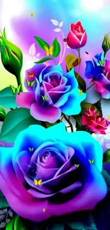 Colorful neon roses mobile wallpaper.