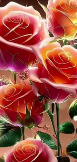 Colorful roses bouquet wallpaper in pink and red.