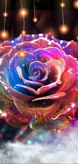 Vibrant rose fantasy wallpaper with glowing lights and colorful shades.