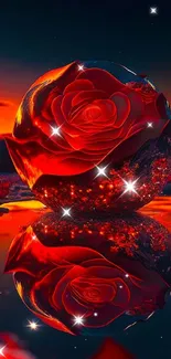 Vibrant fantasy wallpaper with glowing rose sphere.