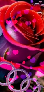 Vibrant rose with heart shapes and pink tones wallpaper.