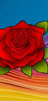 Red rose on colorful abstract background for mobile wallpaper.