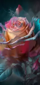 Vibrant rose with teal and pink hues as phone wallpaper.