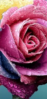 Colorful rose with dewdrops mobile wallpaper.