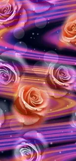 Vibrant roses with purple background mobile wallpaper.