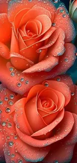 Orange roses with water droplets mobile wallpaper.