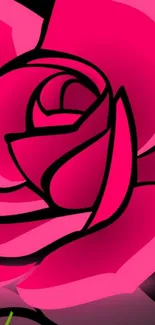 Vibrant pink rose on black background mobile wallpaper.