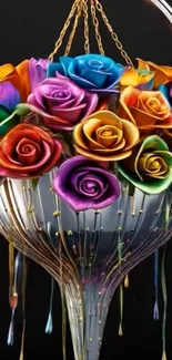 Vibrant roses dripping in glass art design.