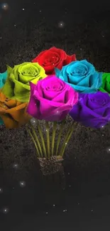 Bouquet of vibrant, colorful roses on a dark background, perfect for phone screens.