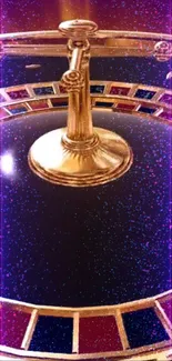 Vibrant neon and gold roulette wheel wallpaper with purple highlights.