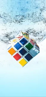 Rubik's Cube submerged in water with a colorful splash effect.