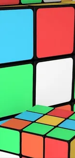 Colorful Rubik's Cube wallpaper with vibrant squares.