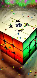 Vibrant Rubik's Cube mobile wallpaper with colorful design.