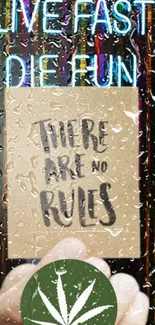 Neon wallpaper with bold text 'There Are No Rules' set against a colorful background.